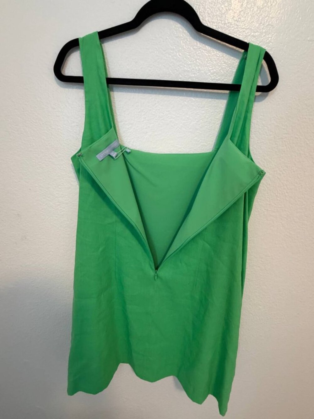 NWT Antonio Melani Women Mini Dress L Green Linen Square Neck Sleeveless Pockets - Picture 6 of 11